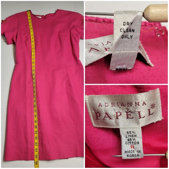Adrianna Papell Vintage Linen Blend Short Tuplip Sleeve Sheath Dress - Picture 14 of 15